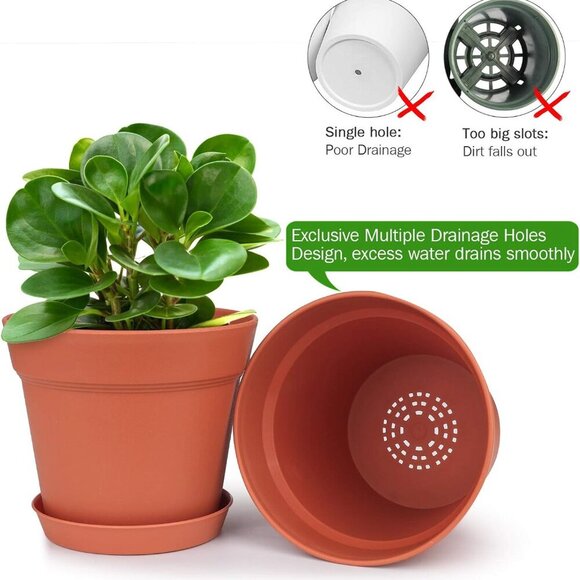 Pots for Plants, 15 Pack 6 Inch Plastic Planters with Multiple Drainage Holes an - Picture 6 of 7